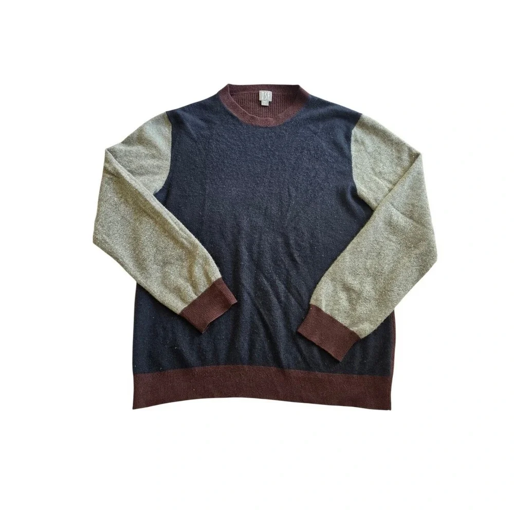TSE 100% Cashmere Colorblock Navy Gray Burgundy Preppy‎ Old Money Sweater sz L